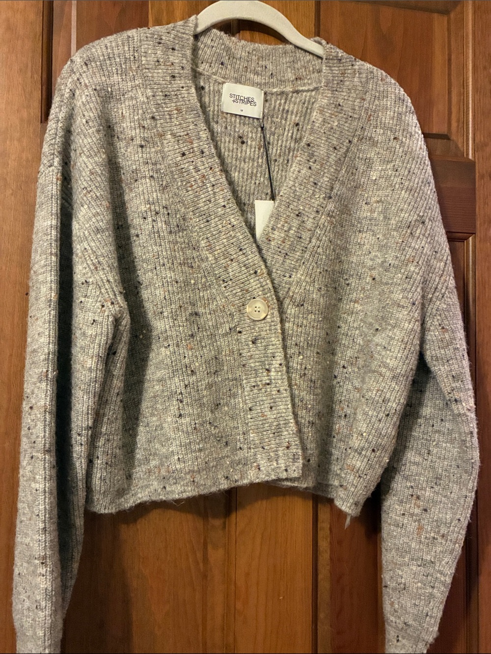 Oatmeal Speckled V-Neck Button Cardigan Sweater